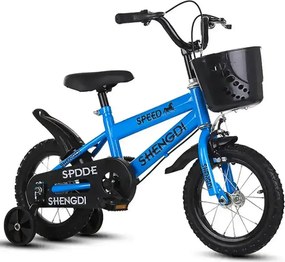 Bicicleta copii 14 inch cu roti ajutatoare si frane C-brake, NBW, 3-5 ani, Albastru
