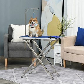 PawHut Masa de Toaleta Pliabila cu Maner Integrat, Brat Reglabil si Lesa, 70x45x74-81cm, Albastra | Aosom Romania