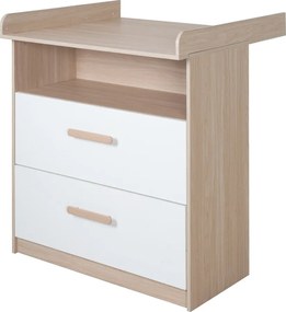 Comodă de copii albă-în culoare naturală cu aspect de lemn de stejar cu masă de schimbat 88x98x75 cm Cabane – Roba