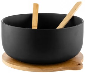 Bol Adria Black, portelan, baza bambus, set 2 linguri, 25 x 11 cm