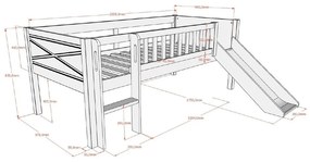 Pat pentru copii alb înalt din lemn de pin cu somieră 90x200 cm Scott – Vipack