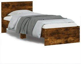 vidaXL Cadru de pat cu tăblie și lumini LED, stejar fumuriu, 75x190 cm