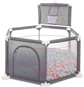Țarc pentru copii cu mingi și coș 130x65x110cm GREY