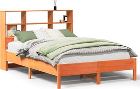 vidaXL Pat cu bibliotecă fără saltea maro 135x190 cm lemn masiv de pin