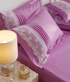 Lenjerie pat dublu, Inimi Brodate, 6 Piese, Finet Premium - Roz