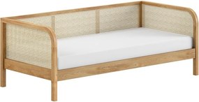 Pat în culoare naturală din lemn de stejar cu somieră 90x200 cm Olive Captain Rotan – Vipack