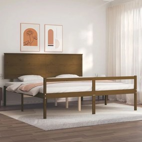 3195504 vidaXL Cadru de pat senior cu tăblie, 200x200 cm maro miere lemn masiv