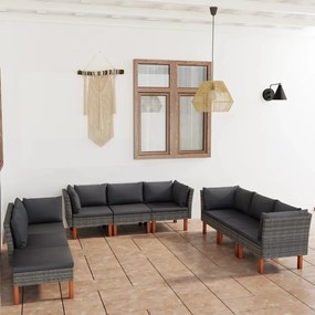 3059726 vidaXL Set mobilier de grădină cu perne, 9 piese, gri, poliratan