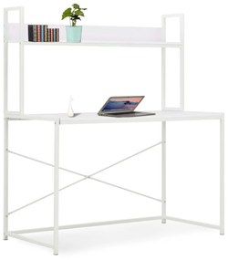 Birou de calculator, alb, 120 x 60 x 138 cm Alb, birou cu raft de carti, Lemn compozit