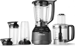 Blender, robot, Nutribullet 3in1 Triple Prep System NBF580B, 1500 W, 1,8 l, 8 programe, 3 viteze, 8 programe, Recunoastere accesorii, Comandă tactila, Negru/gri