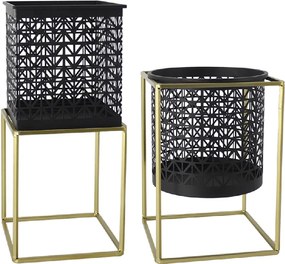 Set 2 suporturi pentru ghivece, pătrat/rotund, negru/auriu, ESME SET