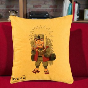 Perna Personalizata Naruto Jiraiya Sensei Chibi, 40x40 cm, Galben, Husa Detasabila, Perna Inclusa, BEKZ®