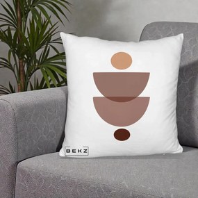 Perna Decorativa Geometric Boho Semicercuri Brun, 40x40 cm, Alb Pufos, Husa Detasabila, Perna Inclusa, BEKZ®