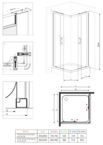 Cabina dus patrata 90x90 cm sticla brumata cu usi glisante Deante Funkia 900x900 mm