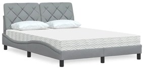 vidaXL Pat cu saltea, gri deschis, 140x190 cm, textil