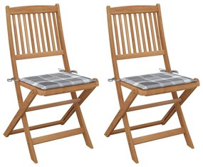 vidaXL Scaune grădină pliabile cu perne, 2 buc., lemn masiv acacia