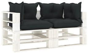 Canapea de gradina din paleti cu 2 locuri, perne antracit, lemn 1, Canapea cu 2 locuri, Antracit, Alb