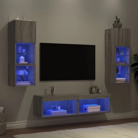 Unitati de perete TV cu LED-uri, 6 piese, gri sonoma, lemn