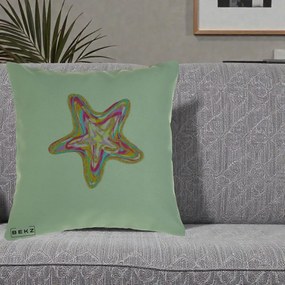 Perna Decorativa Stea de Mare Colorata Psiheledic, 40x40 cm, Verde, Husa Detasabila, Perna Inclusa, BEKZ®