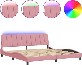 vidaXL Cadru de pat cu LED fără saltea, Hanko, roz, 200x200 cm, catifea