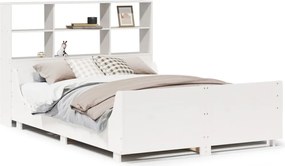 vidaXL Pat cu bibliotecă fără saltea, alb, 160x200 cm, lemn masiv
