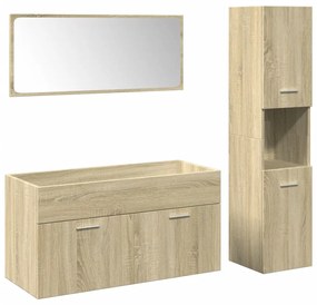 3324994 vidaXL Set mobilier de baie, 3 piese, stejar sonoma, lemn prelucrat