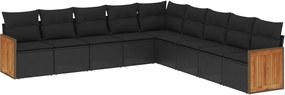 vidaXL Set mobilier de grădină cu perne, 9 piese, negru, poliratan