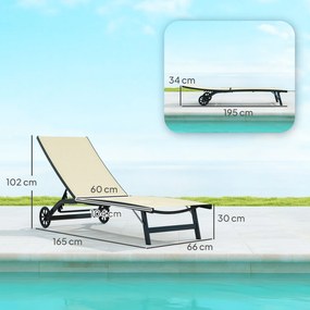 Outsunny Set de 2 șezlonguri din aluminiu și textilenă cu roți, spătar reglabil, sarcină max. 150 kg kaki | Aosom Romania