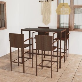 Set mobilier bar de gradina, 5 piese, maro, poliratan Maro, Lungime masa 130 cm, 5