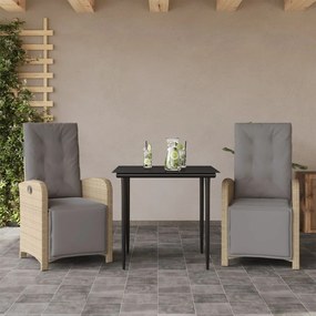 3212584 vidaXL Set bistro cu perne, 3 piese, bej, poliratan