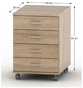 Comoda pe roți TEMPO ASISTENT 015, stejar sonoma