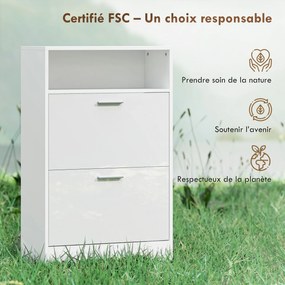 HOMCOM Dulap pentru încălțăminte 8 perechi, dulap, 2 sertare rabatabile, rafturi reglabile și compartiment, alb | Aosom Romania