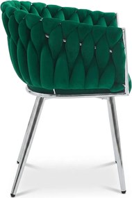 Fotoliu de dining din catifea ORION VELVET cu picioare argintii, verde.