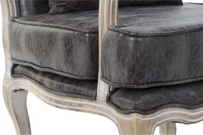 Fotoliu clasic maro din piele ecologică cu aspect vintage, cadru din lemn de cauciuc, stil Louis XV, 70 x 66 x 94 cm, „Lavigne”