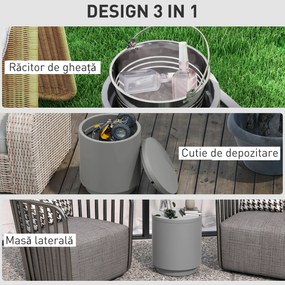 HOMCOM Măsuță Multifuncțională cu Găleată de Gheață 10L și Capac Gri Deschis | Aosom Romania