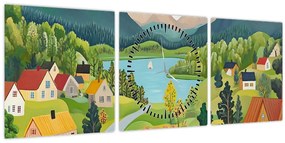 Tablou - Sat în Munți (cu ceas) (90x30 cm)