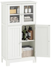 kleankin Mobile Bagno con 2 Armadietti e Ante in Vetro, Mobiletto Bagno Salvaspazio con Ripiano Regolabile, Armadietto da Terra per Sala da Pranzo, Salotto, Soggiorno, Cucina, 60x30x108.5 cm, Bianco | Aosom Romania