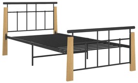 324898 vidaXL Cadru de pat, 100x200 cm, metal și lemn masiv stejar