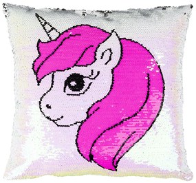 Pernuță Unicorn cu paiete, roz, 40 x 40 cm