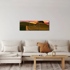 Tablou cu câmp și cerul colorat (cu ceas) (90x30 cm)