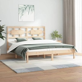 Cadru de pat 5FT King Size, 150x200 cm, lemn masiv de pin Maro, 150 x 200 cm