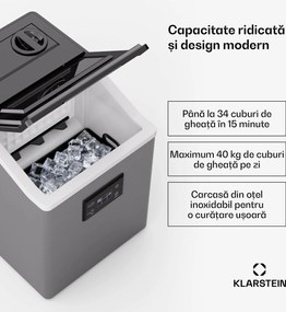 Klarstein FrostMaster, producător de gheață, 40 kg cuburi de gheață pe zi, carcasă din oțel inoxidabil, afișaj cu LED, inclusiv cupă de gheață
