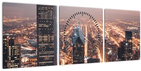 Tabloul cu metropolă luminată (cu ceas) (90x30 cm)