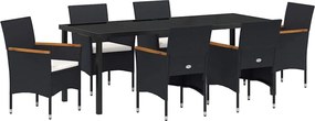 vidaXL Set de masă pentru grădină cu pernă 7 pcs Negru poliratan
