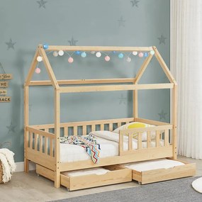 Juskys Pat copii Marli 90x200 cm cu spațiu de depozitare - natural