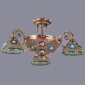 Lustra Dakar cu 3 Brate, Desing Clasic, Finisaj Bronz Antichizat, Abajur Mozaic - Bussy Lighting 3087-52-03M
