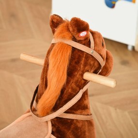 HOMCOM Căluț Balansoar din Lemn pentru Copii 3-6 Ani cu Sunet de Animal și Șa, 74x28x65 cm, Maro | Aosom Romania