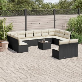 vidaXL Set mobilier de grădină cu perne, 13 piese, negru, poliratan