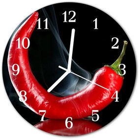 Ceas de perete din sticla rotund Chili Pepper Chili Pepper Red