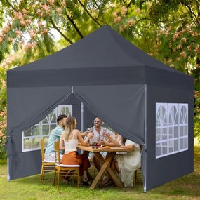 ABCCANOPY – Cort pliabil 3x3 m, înălțime reglabilă 3 trepte, pereți cu ferestre transparente, impermeabil, protecție împotriva zăpezii și ploii, Gri